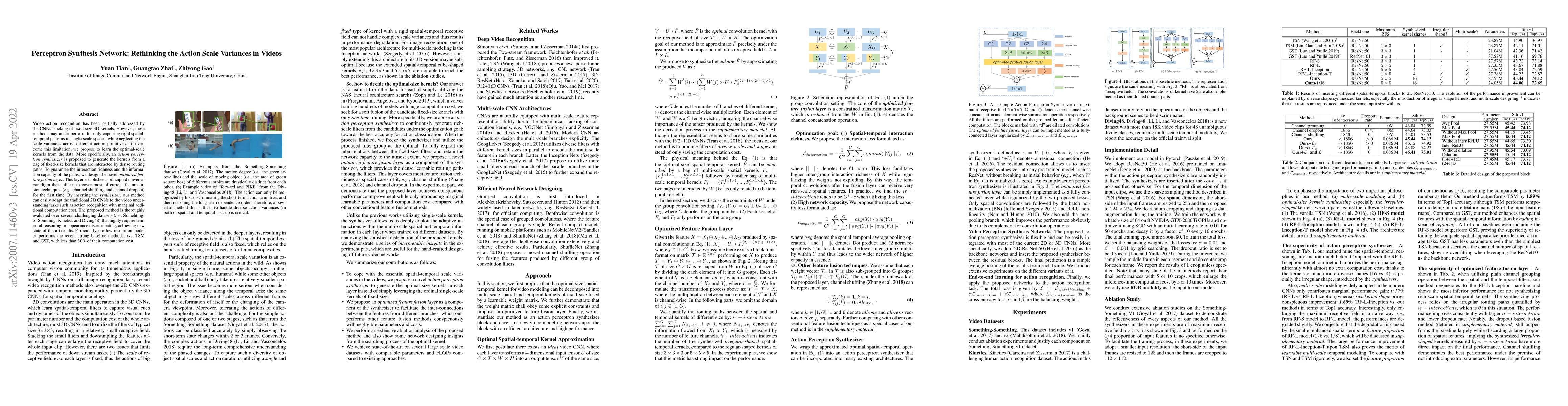Thumbnail for Perceptron Synthesis Network: Rethinking the Action Scale Variances in
  Videos