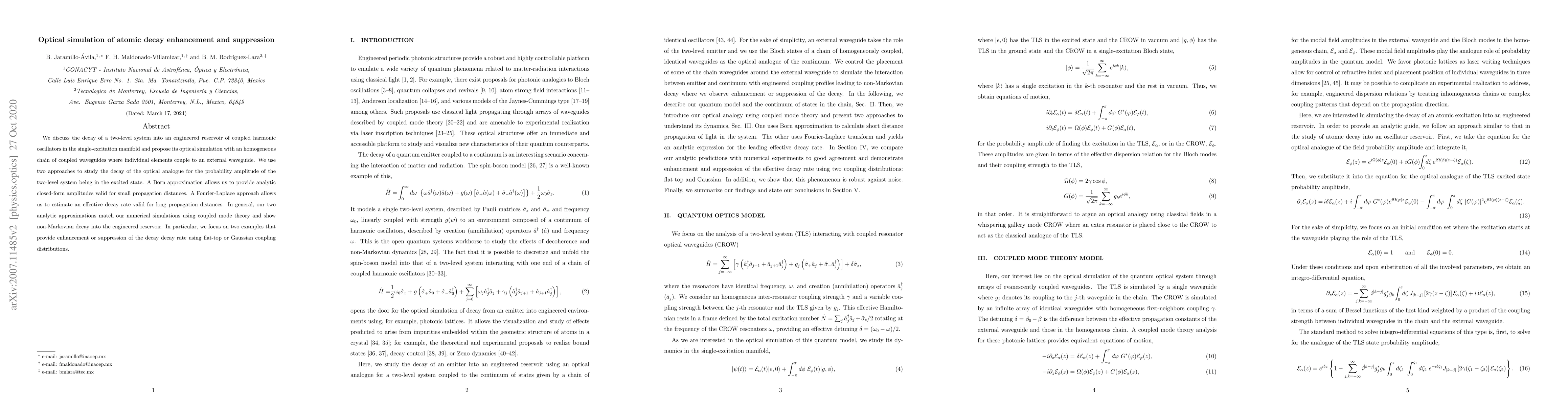 Thumbnail for Optical simulation of atomic decay enhancement and suppression