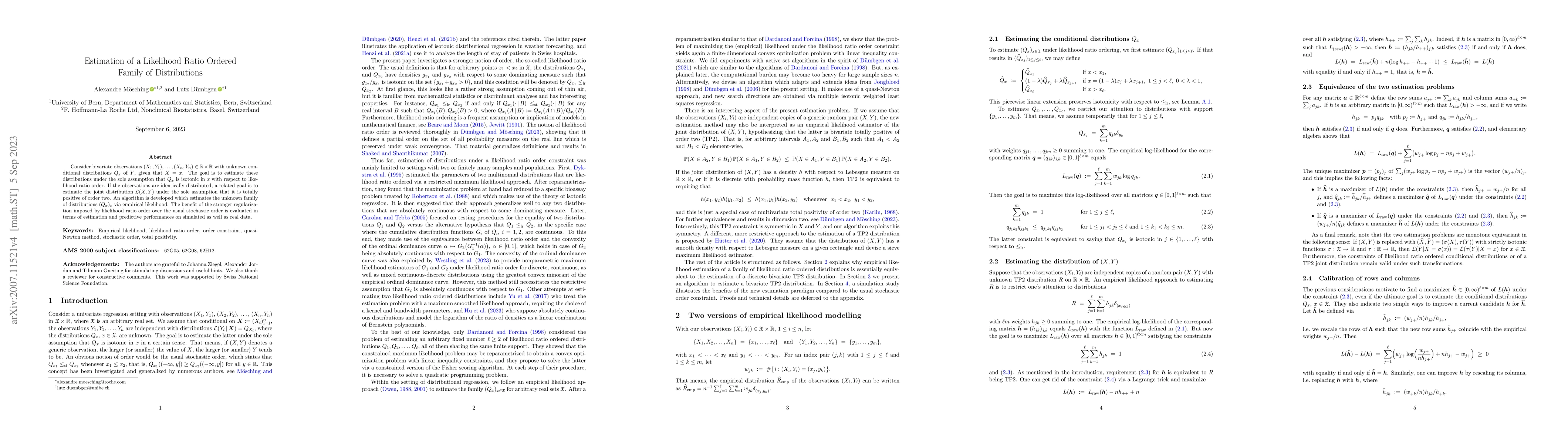 Thumbnail for Estimation of a Likelihood Ratio Ordered Family of Distributions
