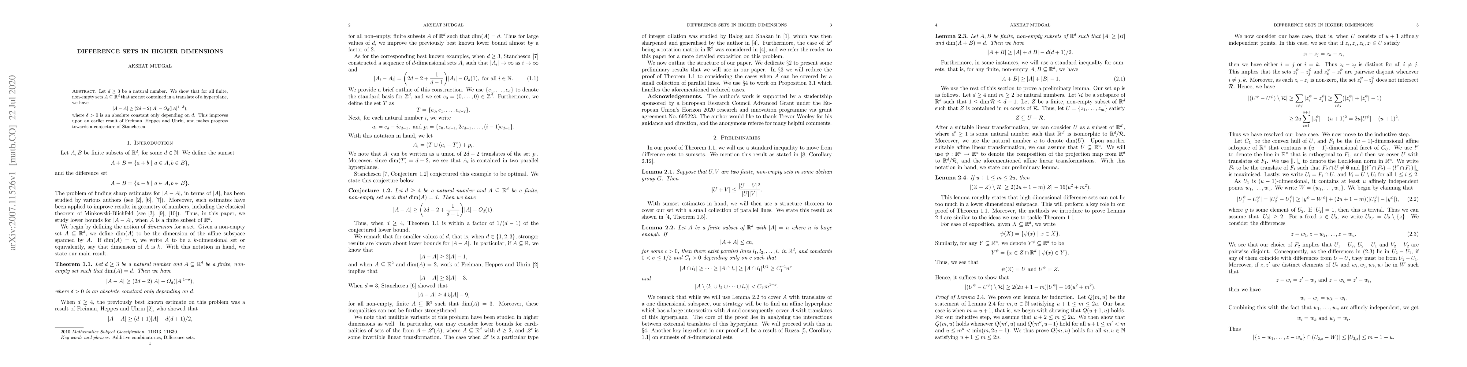 Thumbnail for Difference sets in higher dimensions