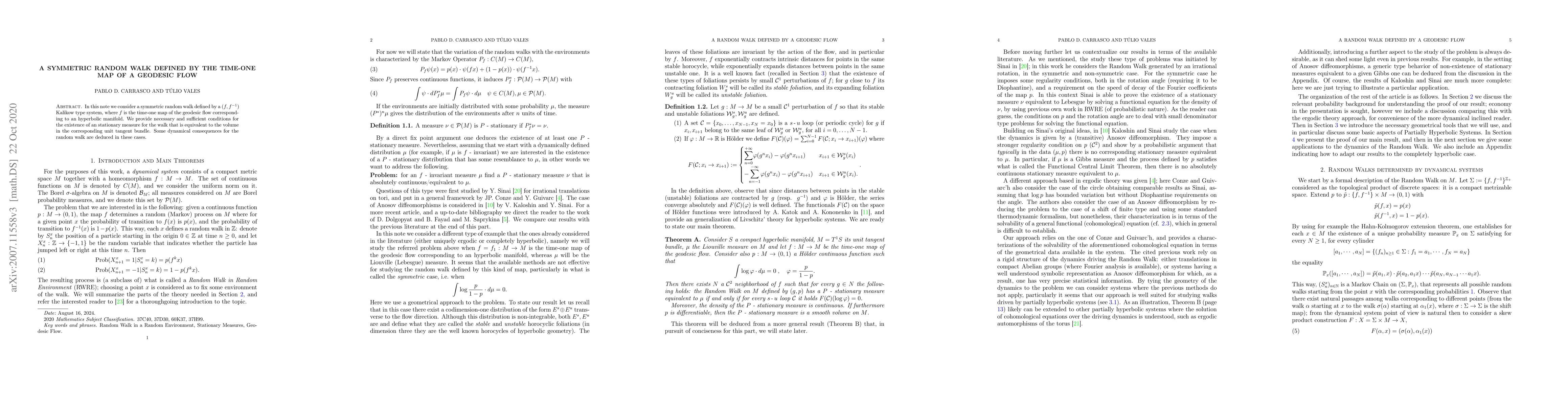 Thumbnail for A Symmetric Random Walk defined by the Time-One Map of a Geodesic Flow