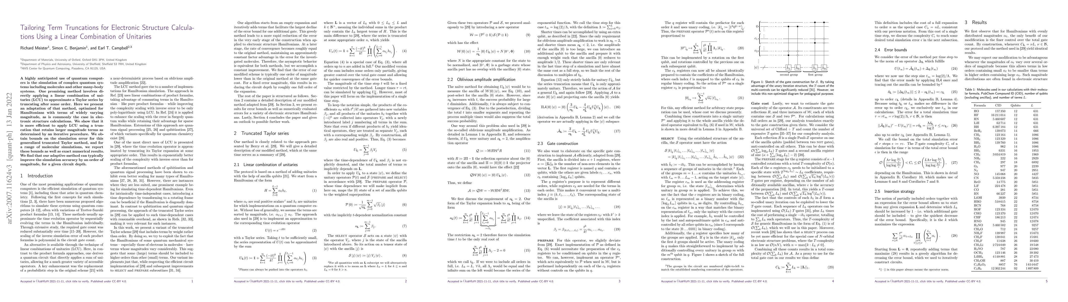 Thumbnail for Tailoring Term Truncations for Electronic Structure Calculations Using a
  Linear Combination of Unitaries