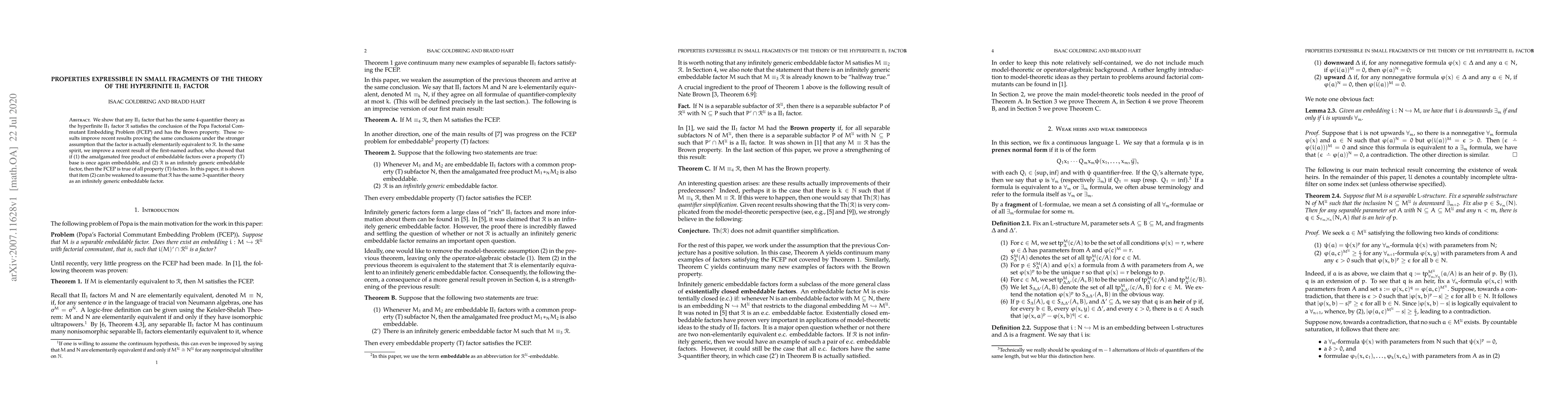 Thumbnail for Properties expressible in small fragments of the theory of the
  hyperfinite II_1 factor