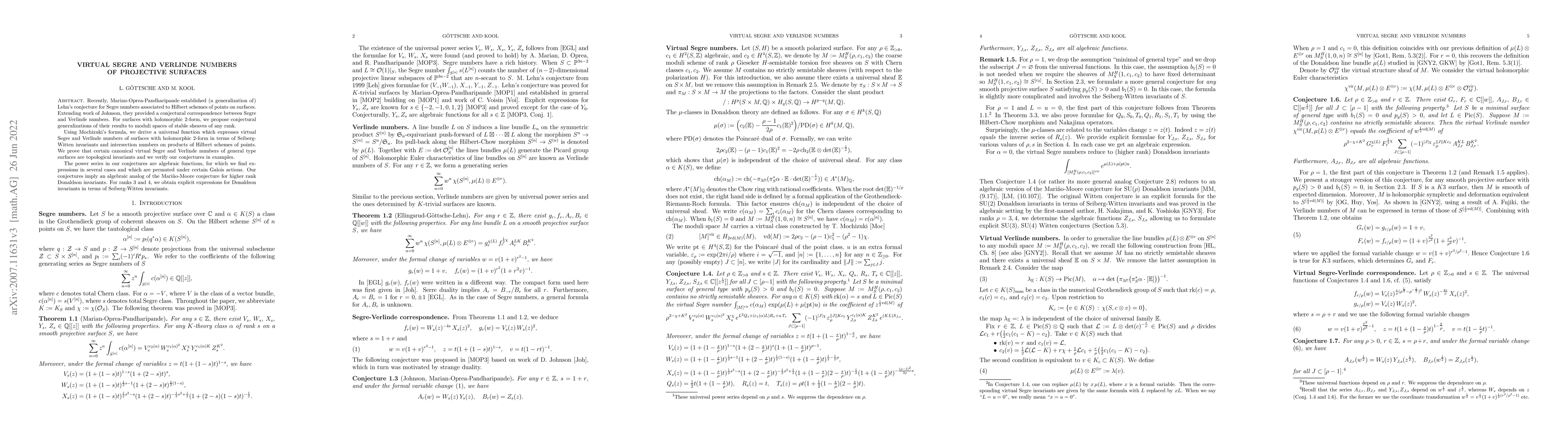 Thumbnail for Virtual Segre and Verlinde numbers of projective surfaces