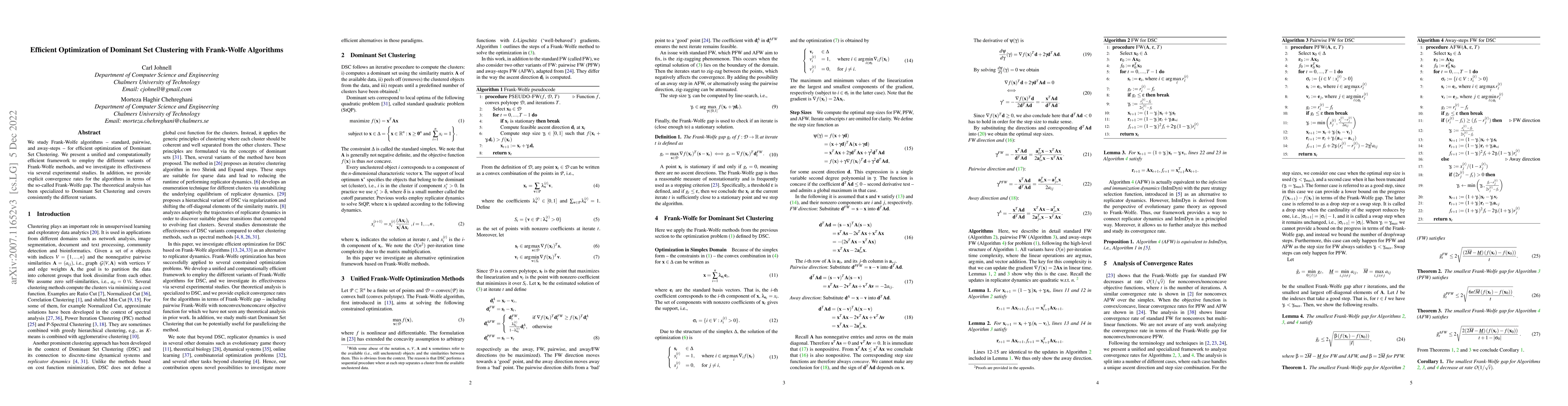 Thumbnail for Efficient Optimization of Dominant Set Clustering with Frank-Wolfe
  Algorithms