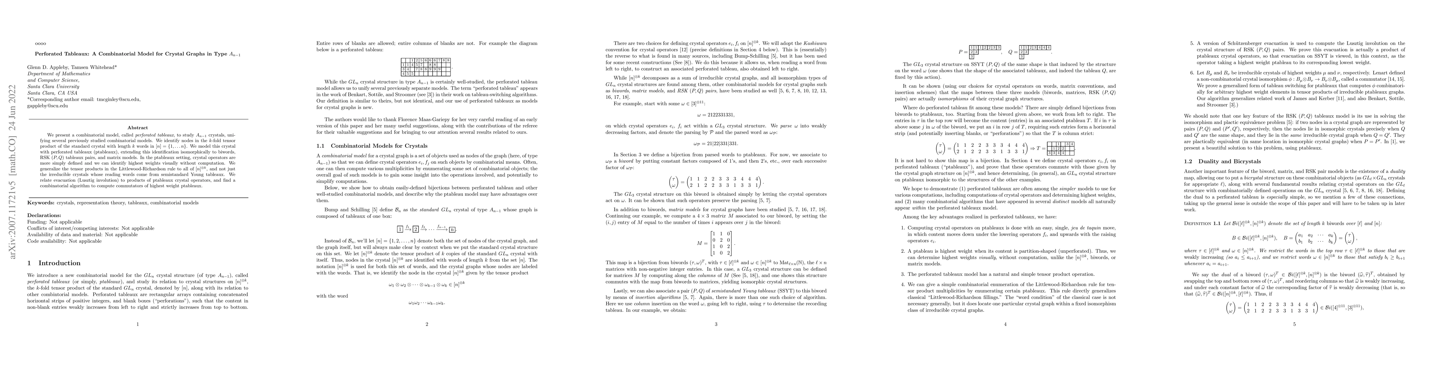 Thumbnail for Perforated Tableaux: A Combinatorial Model for Crystal Graphs in Type
  $A_{n-1}$