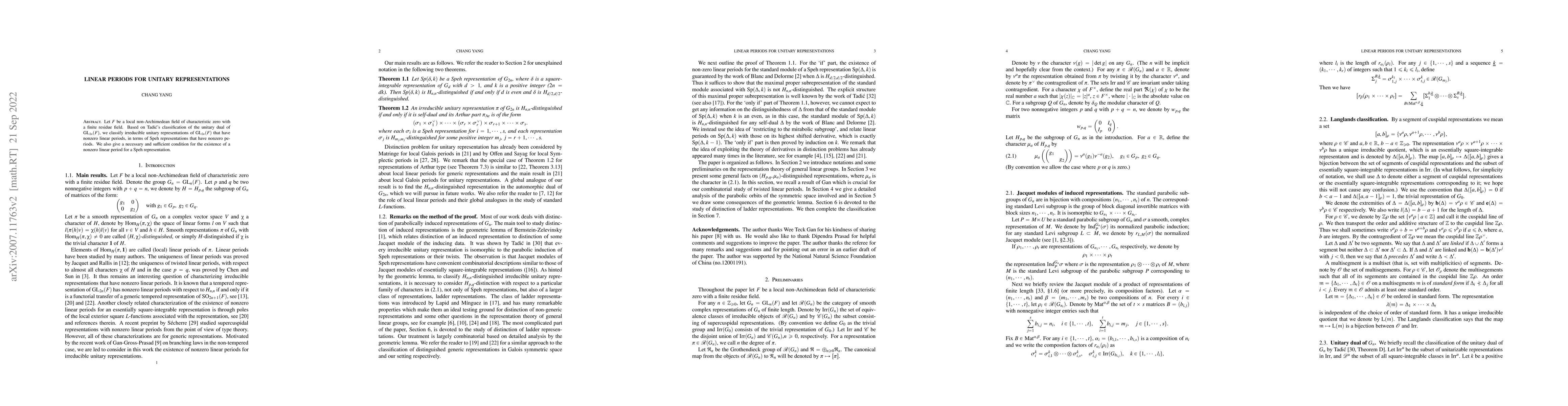 Thumbnail for Linear periods for unitary representations