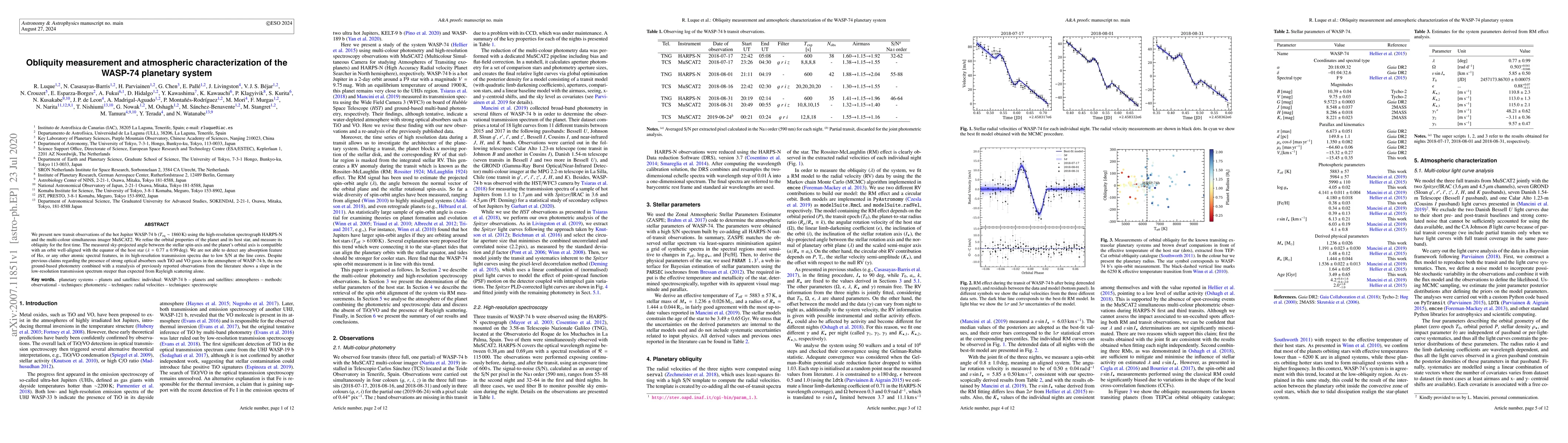 Thumbnail for Obliquity measurement and atmospheric characterization of the WASP-74
  planetary system