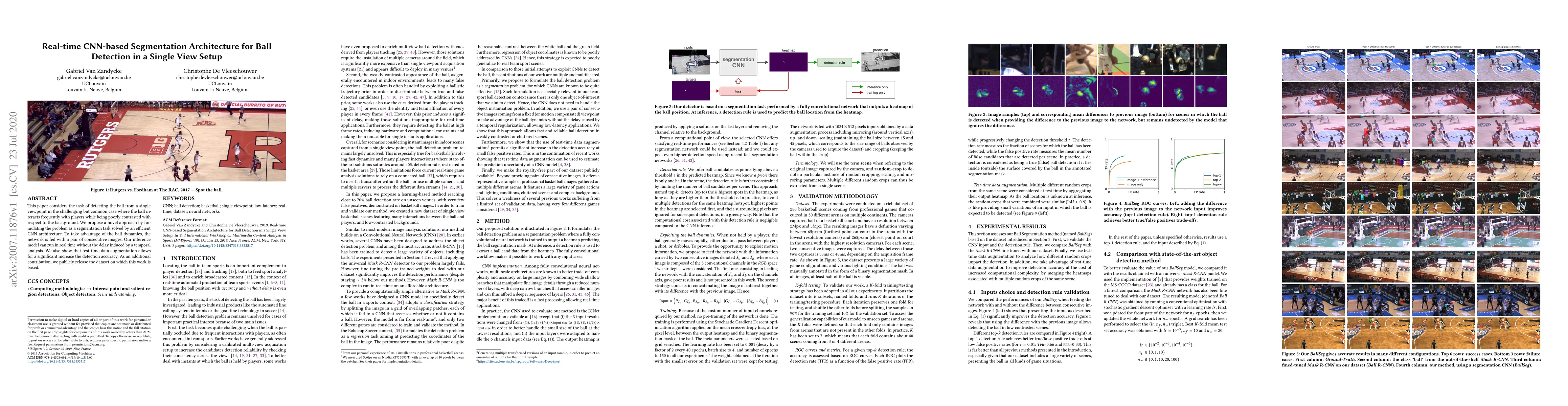 Thumbnail for Real-time CNN-based Segmentation Architecture for Ball Detection in a
  Single View Setup