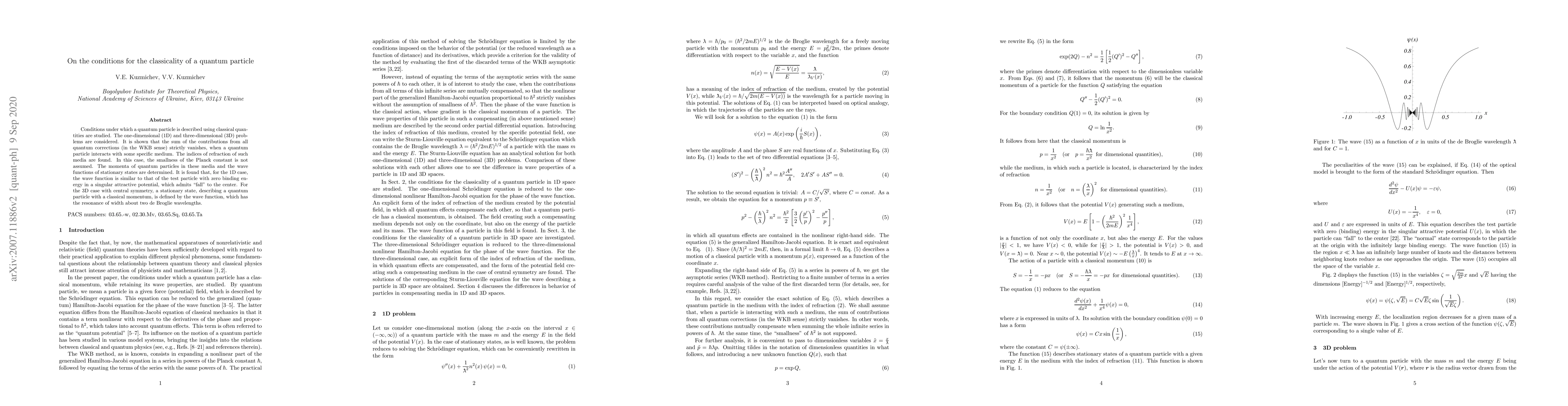 Thumbnail for On the conditions for the classicality of a quantum particle