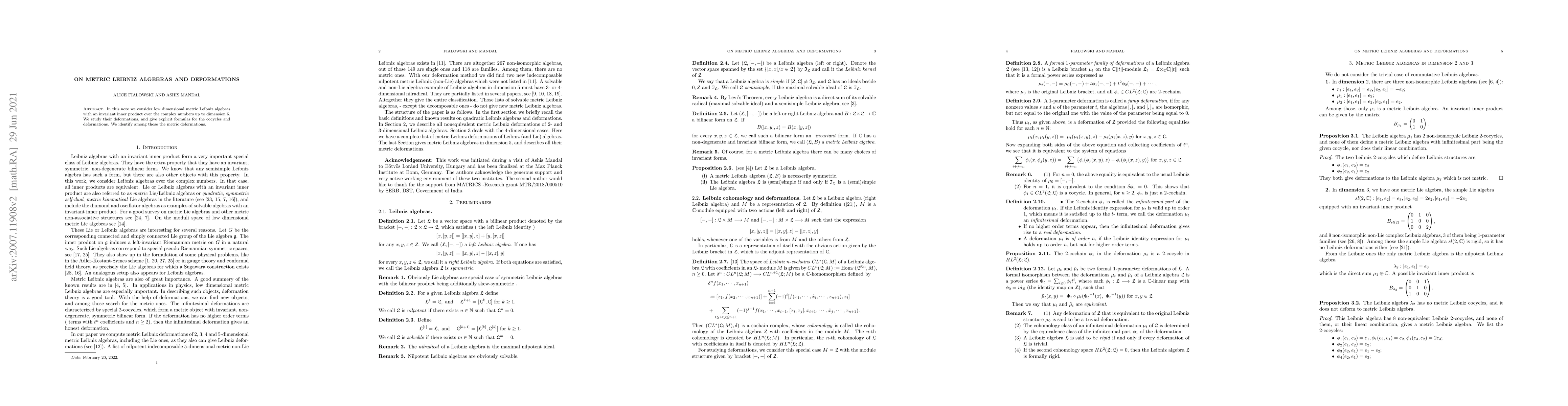 Thumbnail for On Metric Leibniz Algebras and Deformations