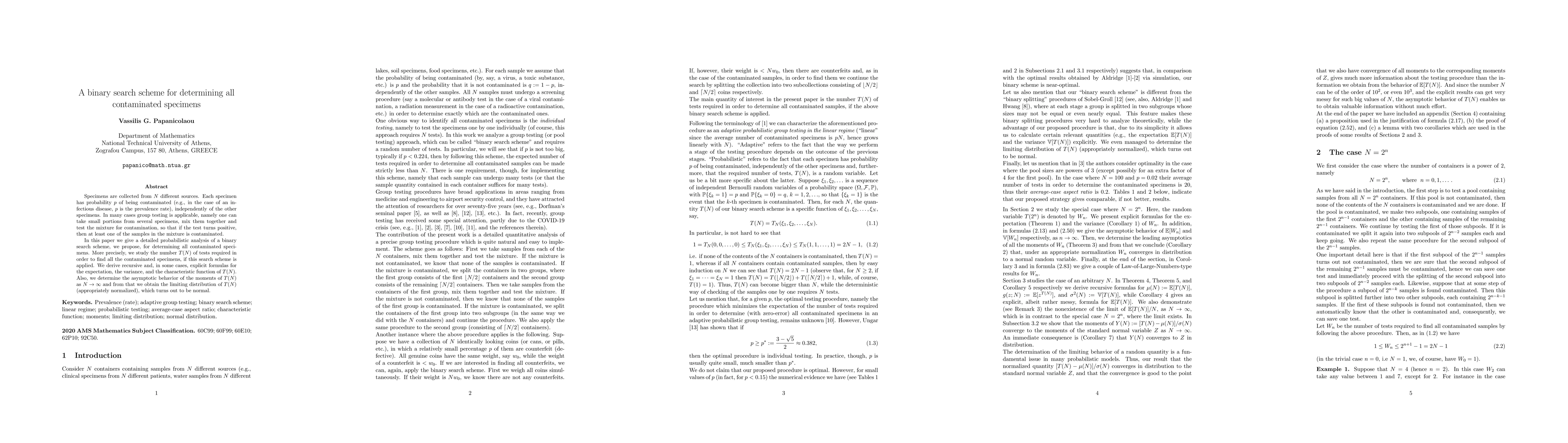 Thumbnail for A binary search scheme for determining all contaminated specimens