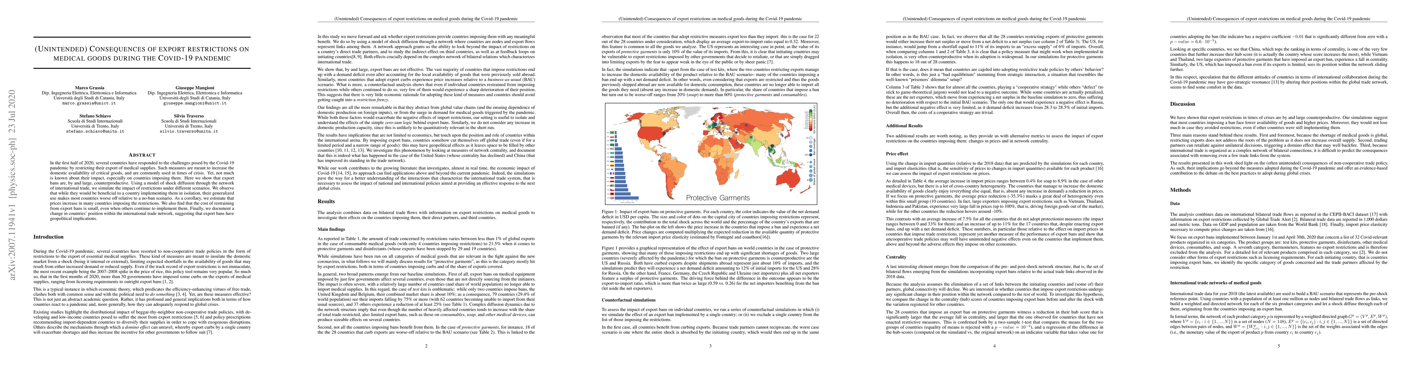 Thumbnail for (Unintended) Consequences of export restrictions on medical goods during
  the Covid-19 pandemic