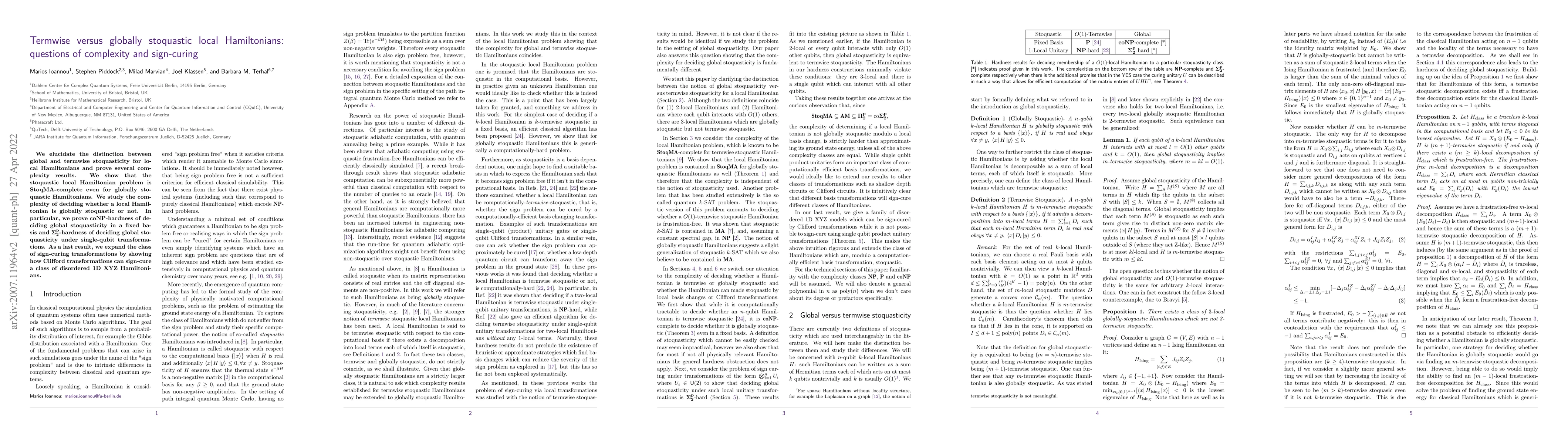 Thumbnail for Termwise versus globally stoquastic local Hamiltonians: questions of
  complexity and sign-curing