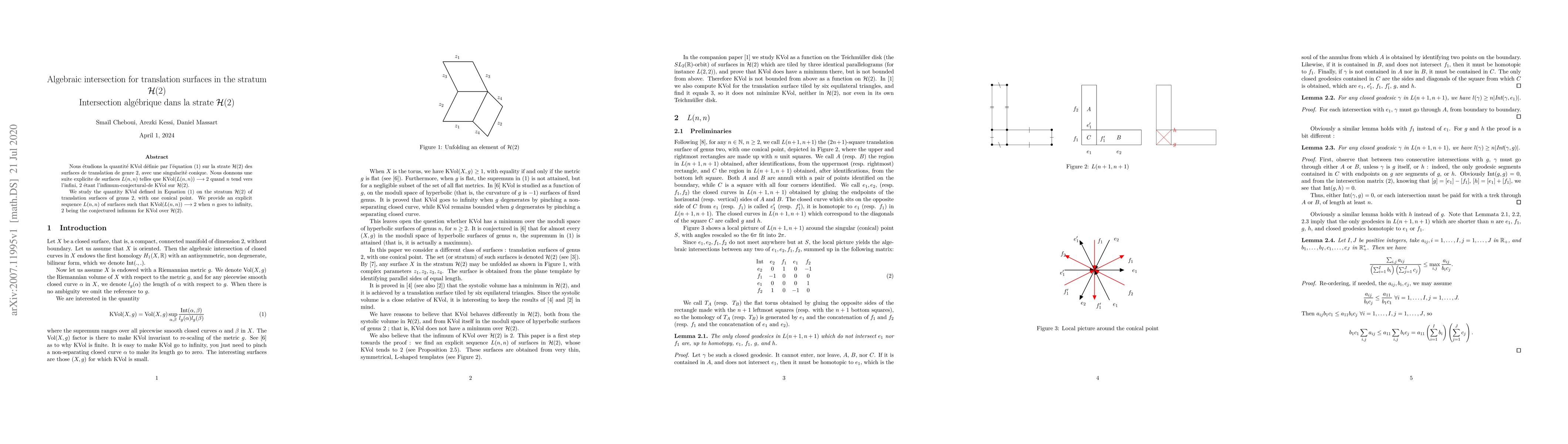 Thumbnail for Algebraic intersection for translation surfaces in the stratum
  $\mathcal{H}(2)$