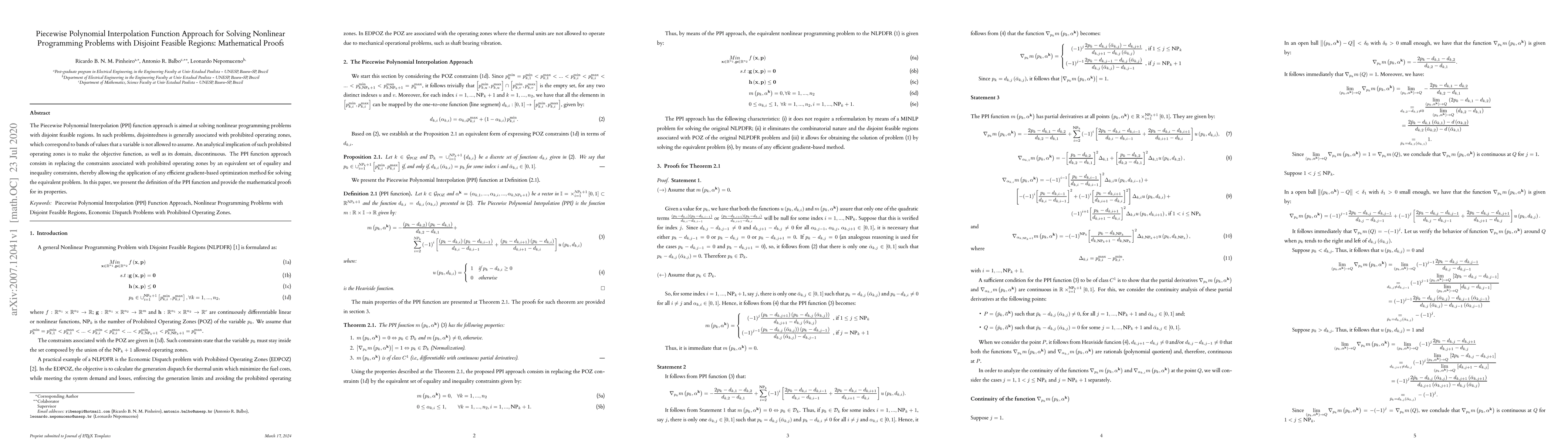 Thumbnail for Piecewise Polynomial Interpolation Function Approach for Solving
  Nonlinear Programming Problems with Disjoint Feasible Regions: Mathematical
  Proofs