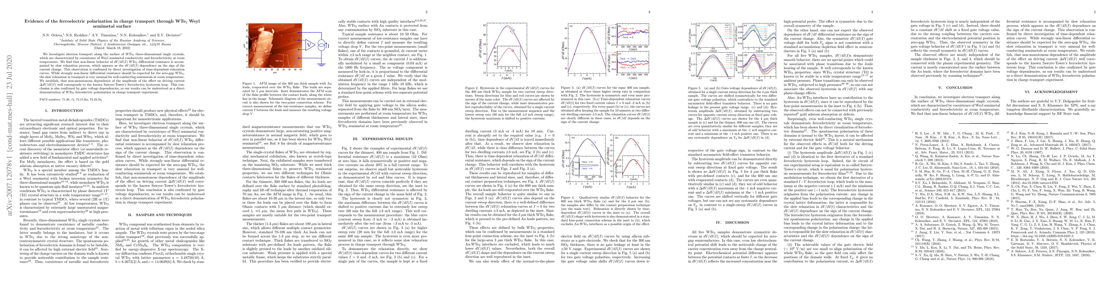 Thumbnail for Evidence of the ferroelectric polarization in charge transport through
  WTe$_2$ Weyl semimetal surface