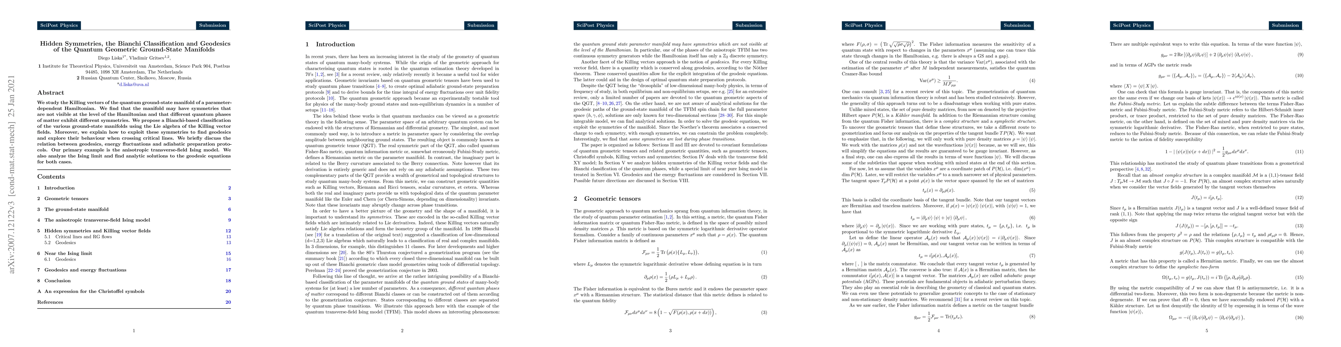 Thumbnail for Hidden Symmetries, the Bianchi Classification and Geodesics of the
  Quantum Geometric Ground-State Manifolds