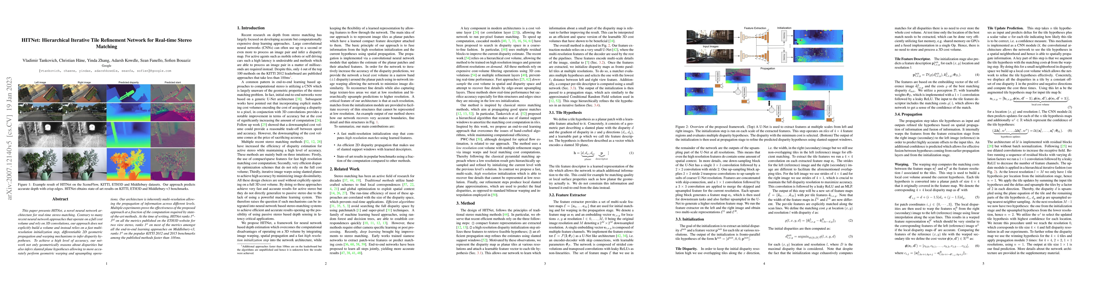 Thumbnail for HITNet: Hierarchical Iterative Tile Refinement Network for Real-time
  Stereo Matching