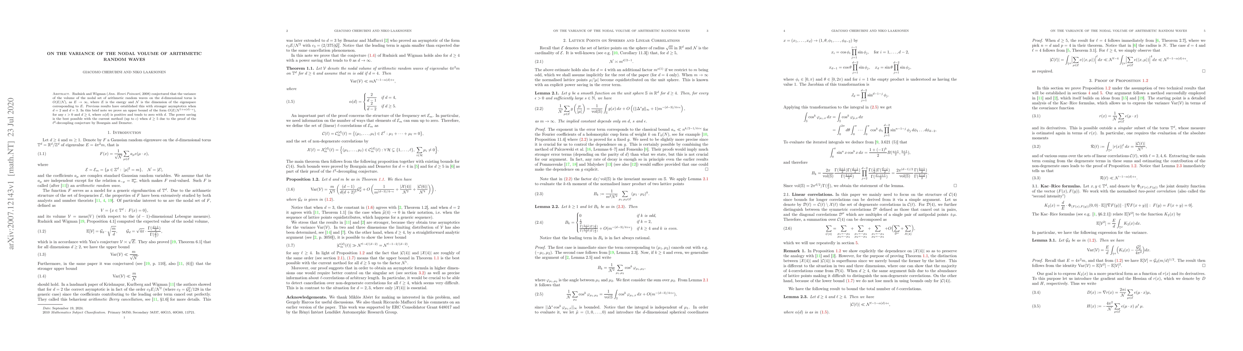Thumbnail for On the variance of the nodal volume of arithmetic random waves