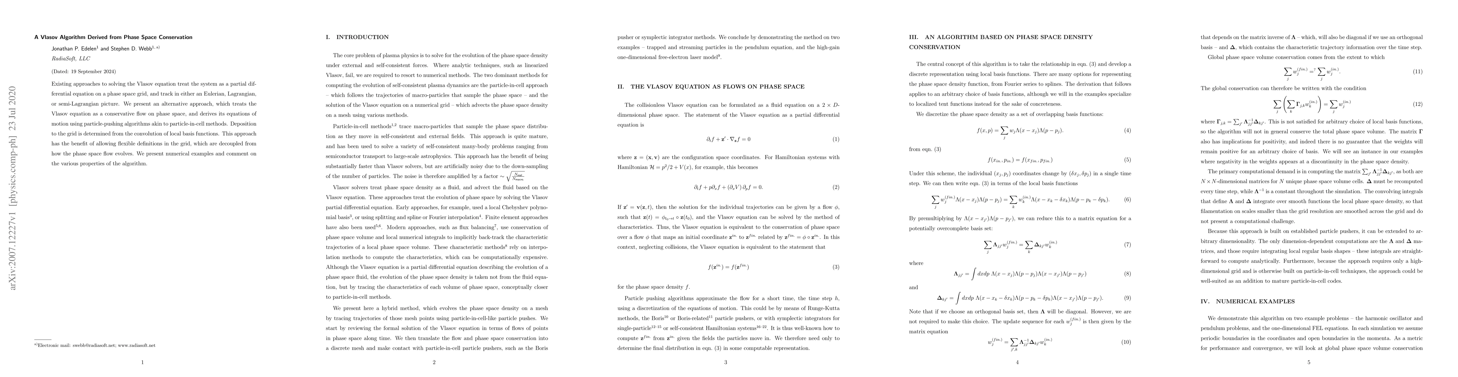 Thumbnail for A Vlasov Algorithm Derived from Phase Space Conservation