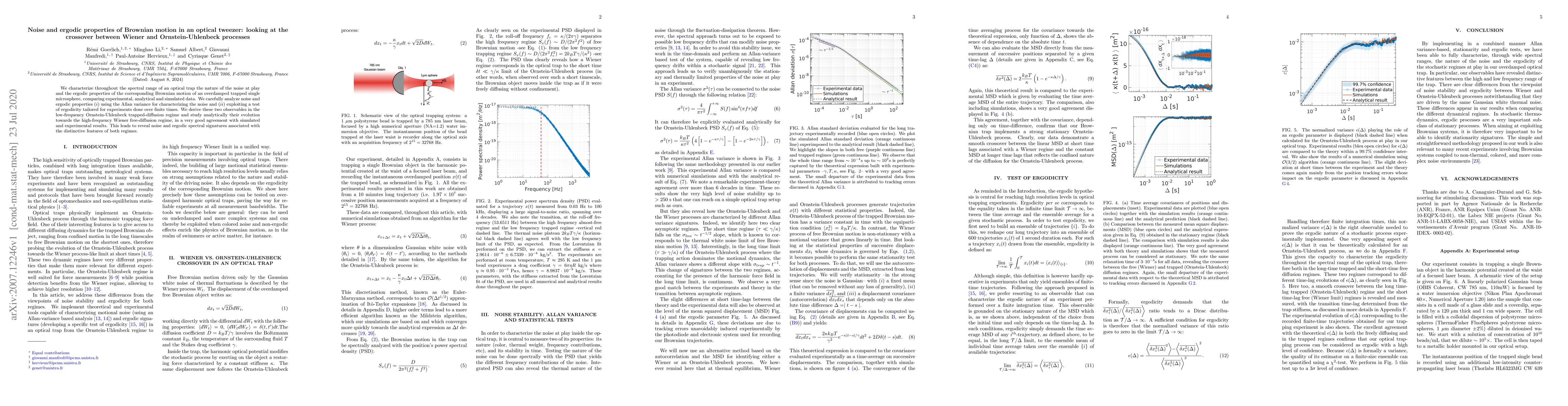 Thumbnail for Noise and ergodic properties of Brownian motion in an optical tweezer:
  looking at the crossover between Wiener and Ornstein-Uhlenbeck processes