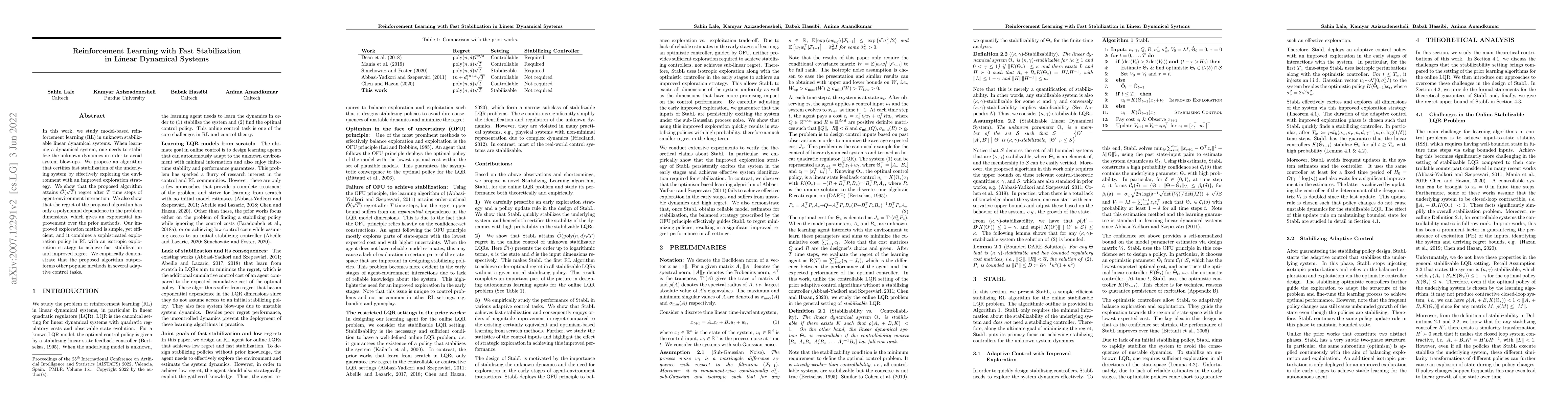Thumbnail for Reinforcement Learning with Fast Stabilization in Linear Dynamical
  Systems