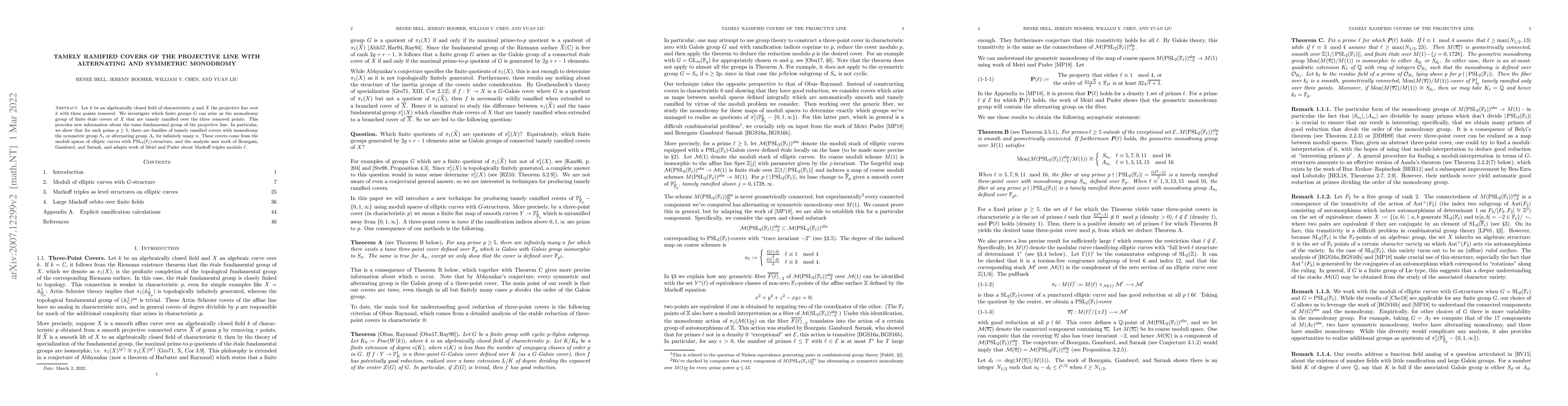 Thumbnail for Tamely Ramified Covers of the Projective Line with Alternating and
  Symmetric Monodromy