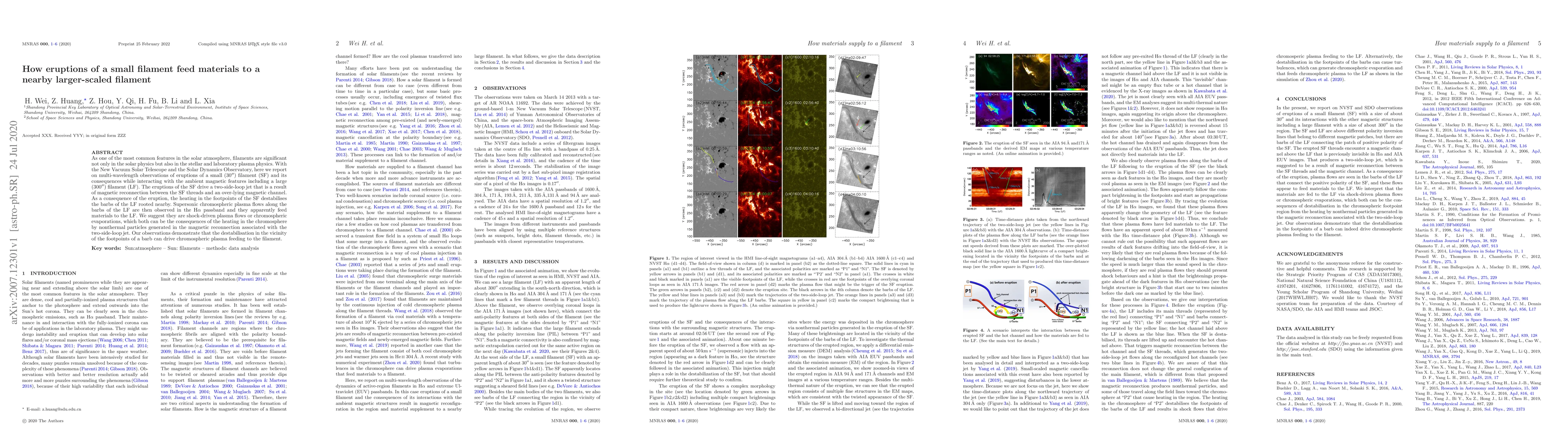 Thumbnail for How eruptions of a small filament feed materials to a nearby
  larger-scaled filament