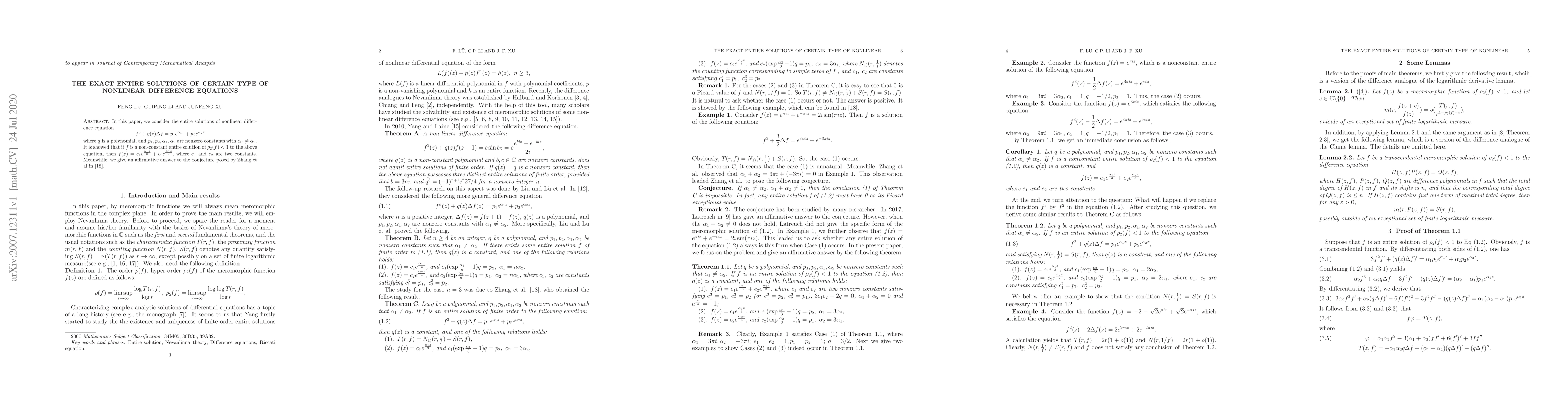 Thumbnail for The exact entire solutions of certain type of nonlinear difference
  equations