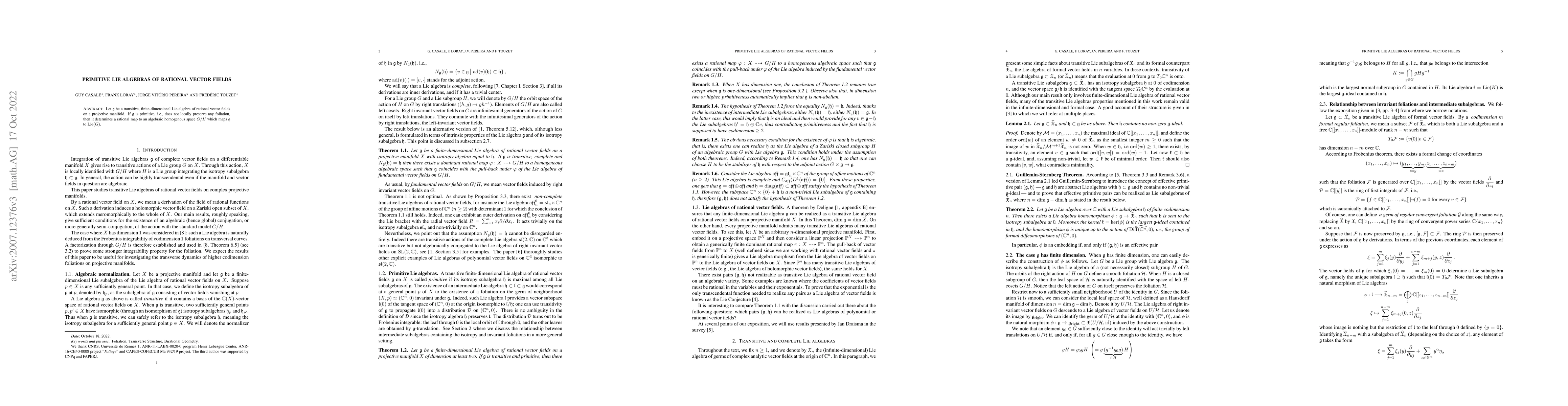 Thumbnail for Primitive Lie algebras of rational vector fields