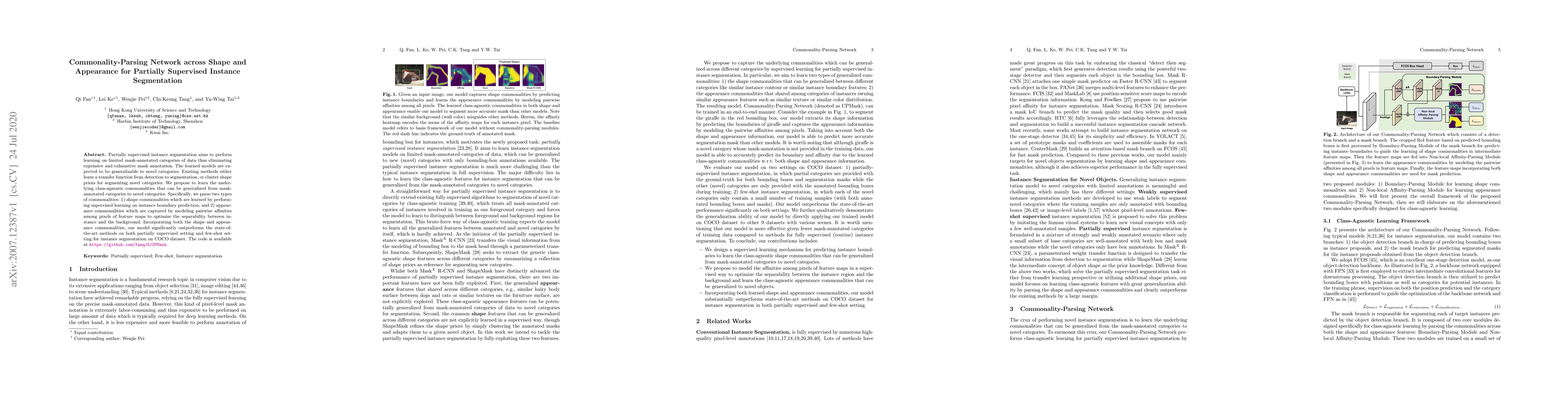 Thumbnail for Commonality-Parsing Network across Shape and Appearance for Partially
  Supervised Instance Segmentation