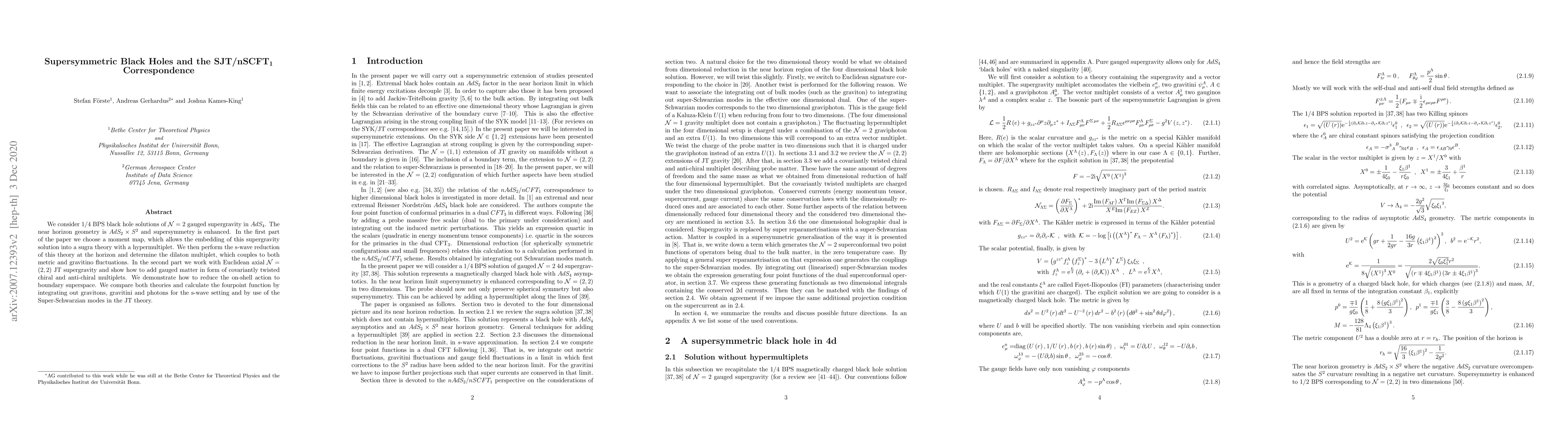 Thumbnail for Supersymmetric Black Holes and the SJT/nSCFT$_1\!$ Correspondence