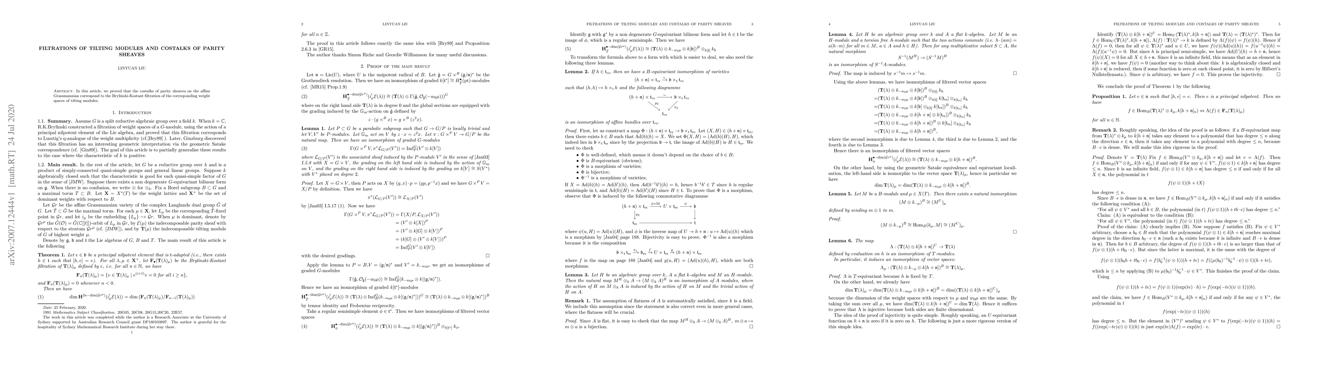 Thumbnail for Filtrations of tilting modules and costalks of parity sheaves