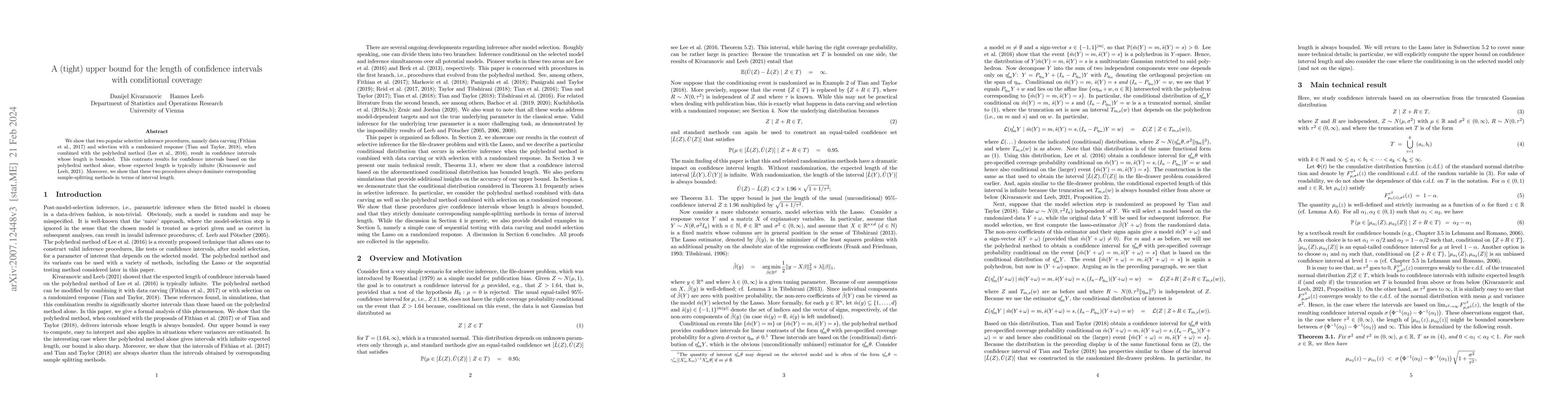 Thumbnail for A (tight) upper bound for the length of confidence intervals with
  conditional coverage