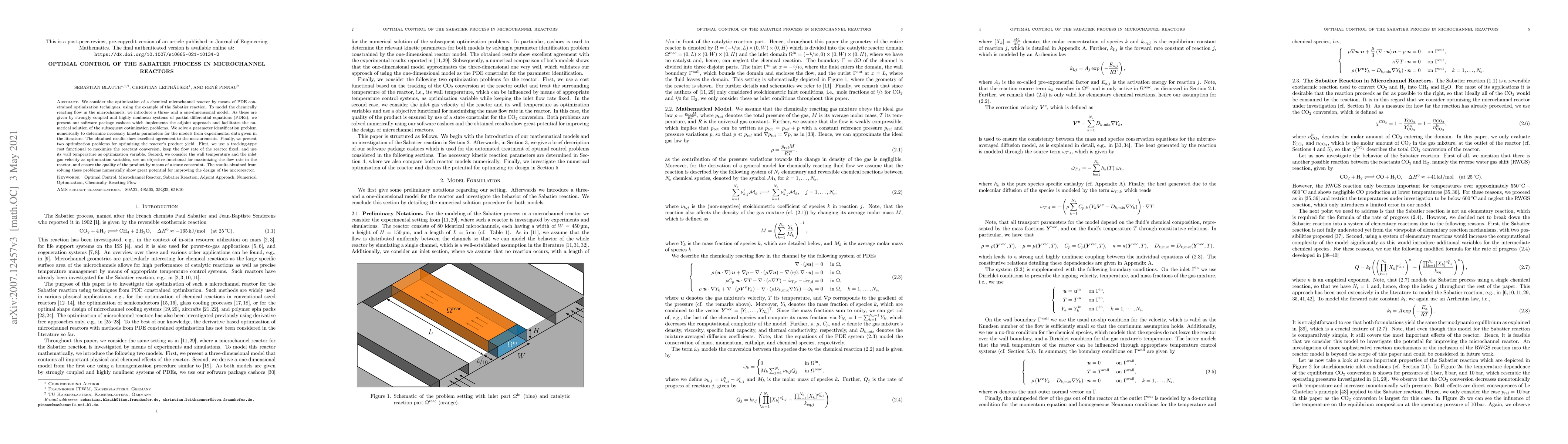 Thumbnail for Optimal Control of the Sabatier Process in Microchannel Reactors