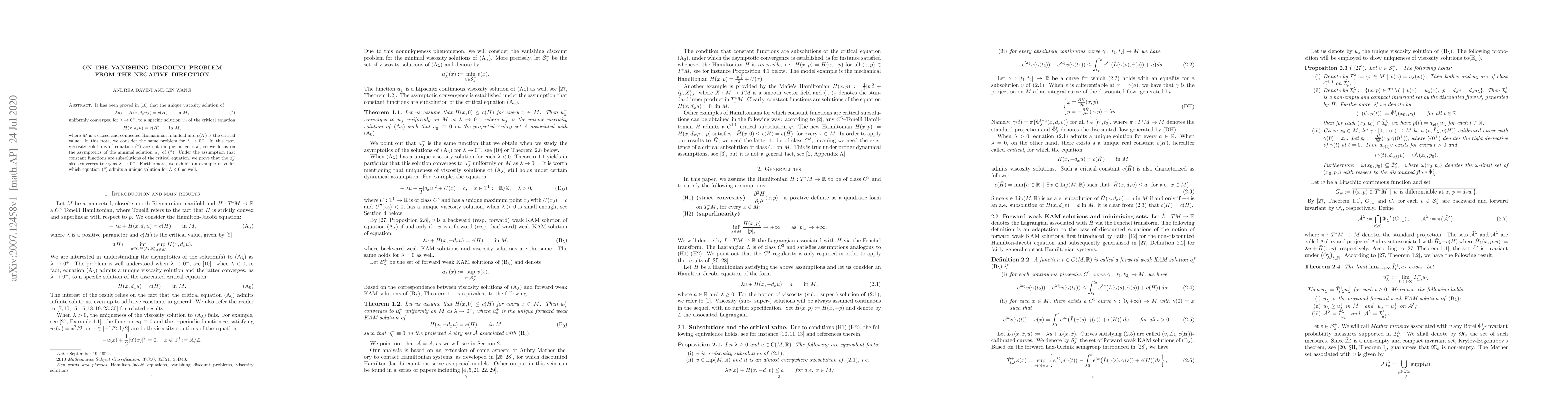 Thumbnail for On the vanishing discount problem from the negative direction