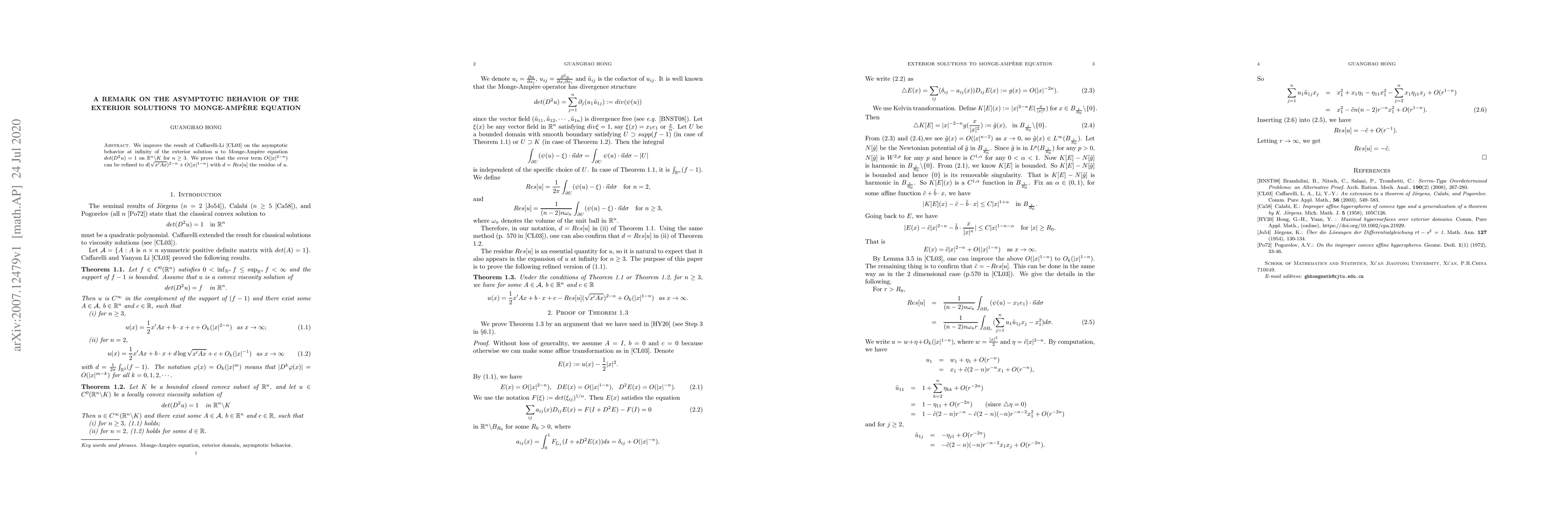 Thumbnail for A Remark on Monge-Amp\`ere equation over exterior domains