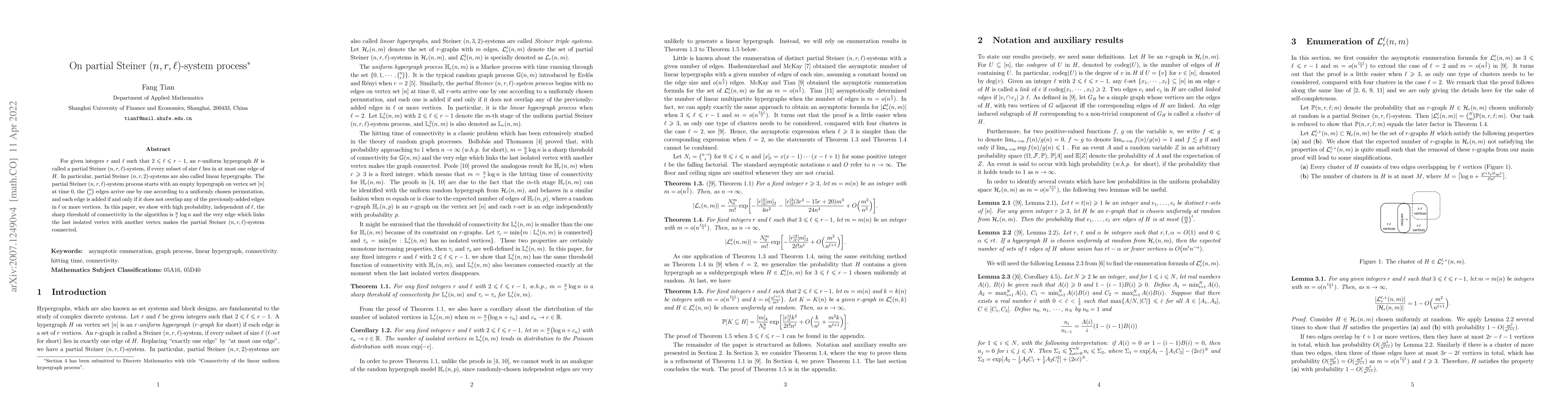 Thumbnail for On partial Steiner $(n,r,\ell)$-system process