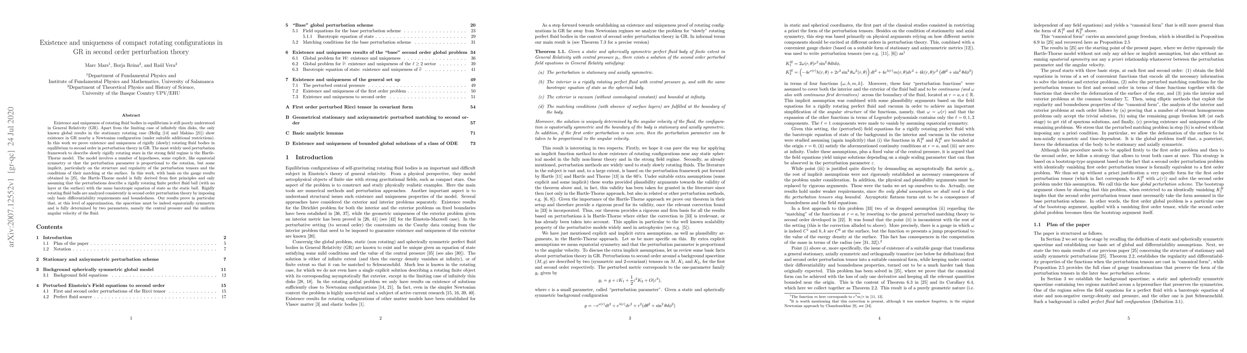 Thumbnail for Existence and uniqueness of compact rotating configurations in GR in
  second order perturbation theory