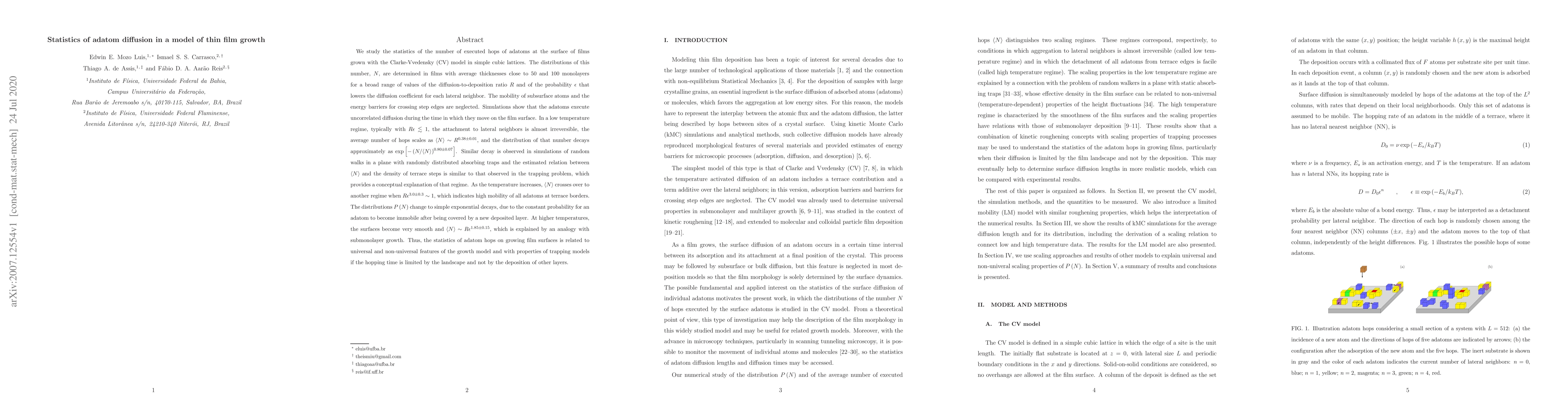 Thumbnail for Statistics of adatom diffusion in a model of thin film growth