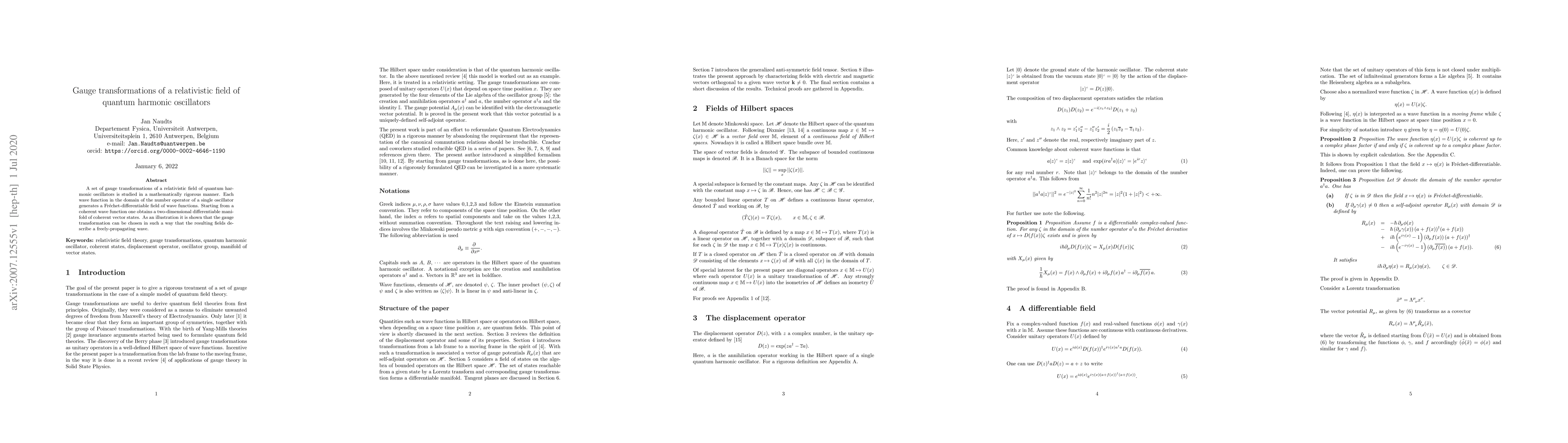 Thumbnail for Gauge transformations of a relativistic field of quantum harmonic
  oscillators
