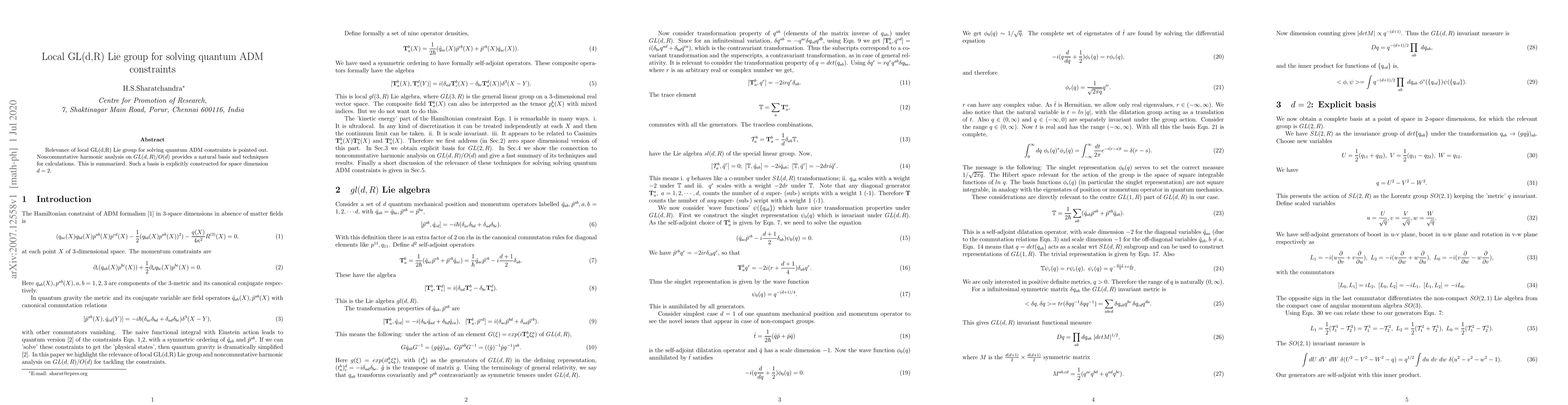 Thumbnail for Local GL(d,R) Lie group for solving quantum ADM constraints