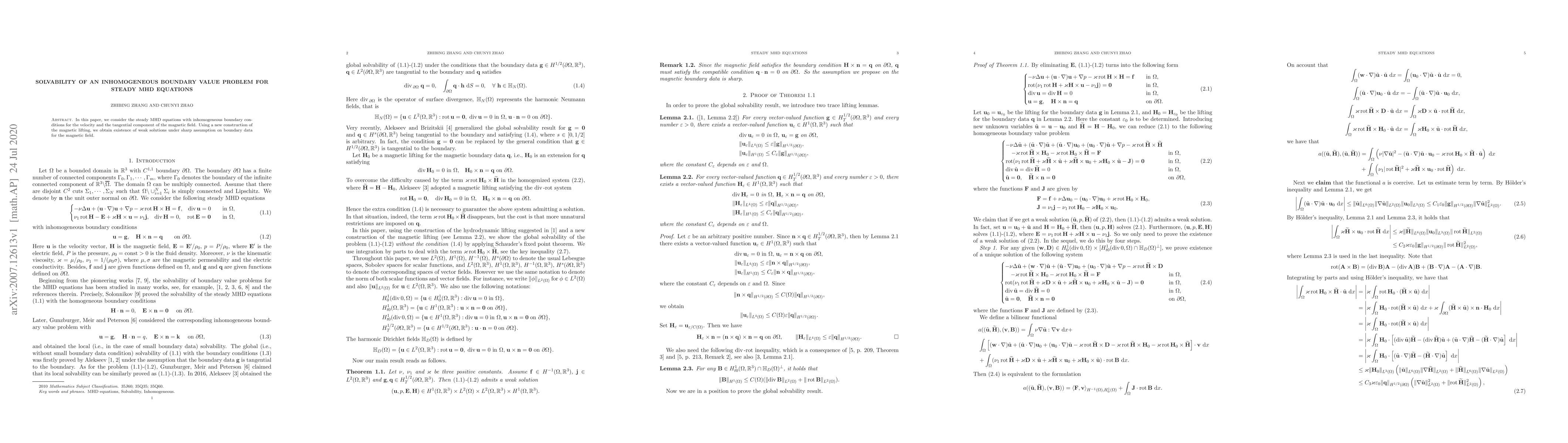 Thumbnail for Solvability of an inhomogeneous boundary value problem for steady MHD
  equations