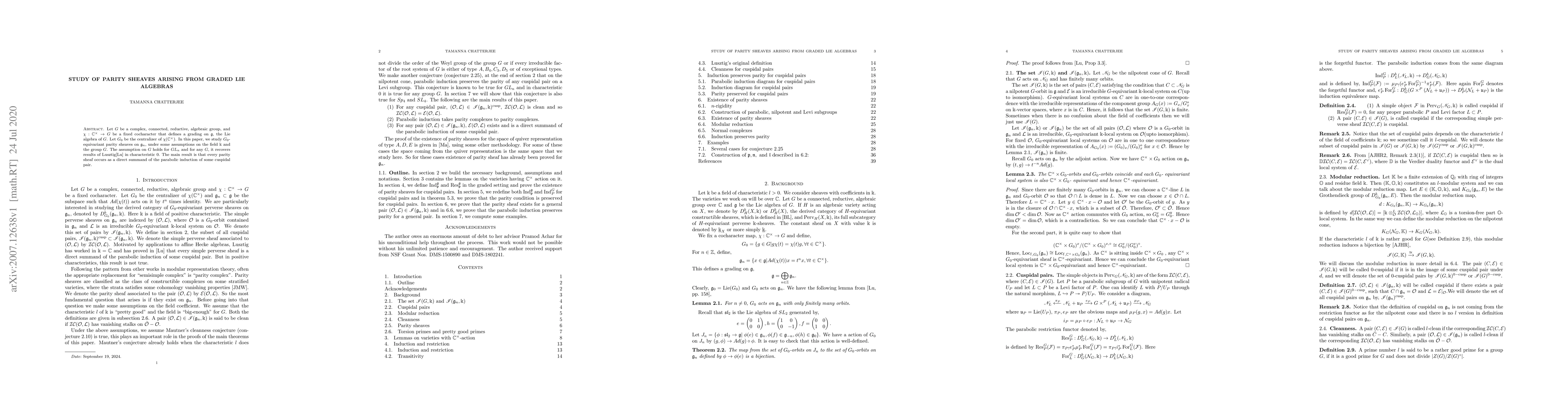 Thumbnail for Study of parity sheaves arising from graded Lie algebra