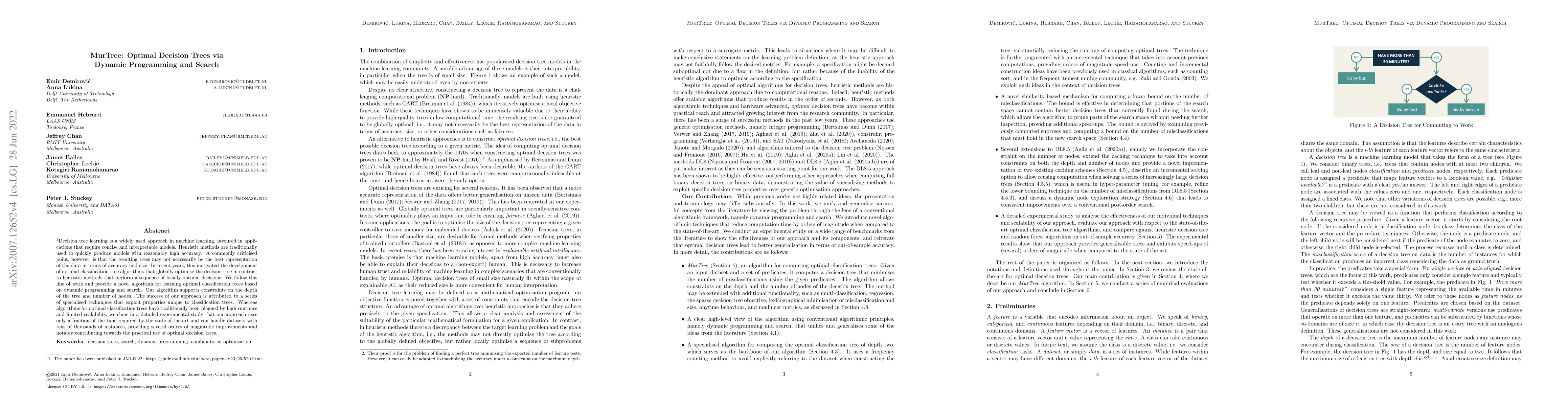 Thumbnail for MurTree: Optimal Classification Trees via Dynamic Programming and Search
