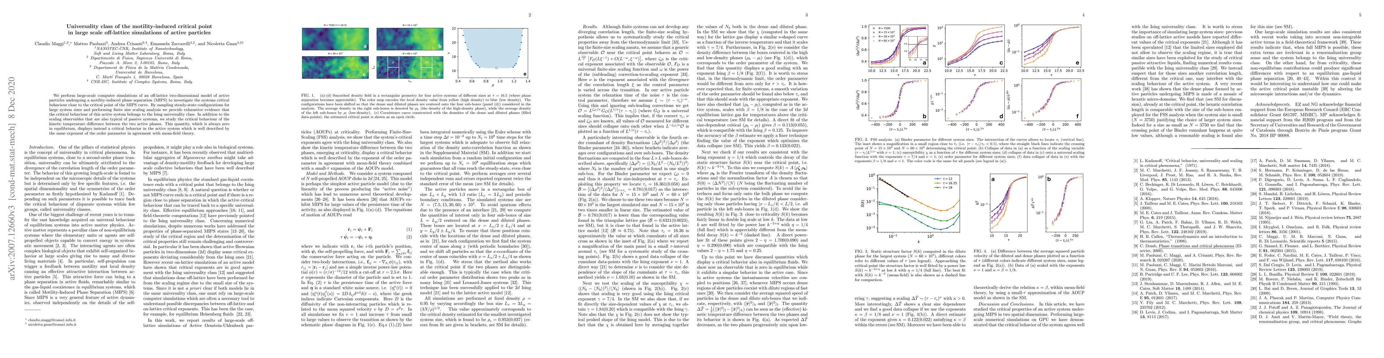 Thumbnail for Universality class of the motility-induced critical point in large scale
  off-lattice simulations of active particles