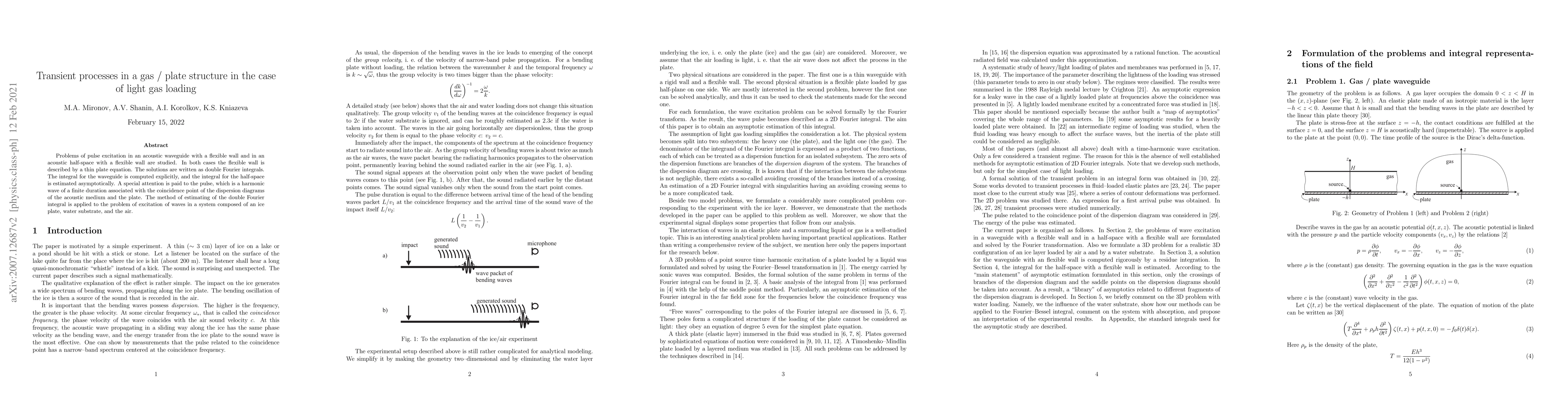 Thumbnail for Transient processes in a gas / plate structure in the case of light gas
  loading