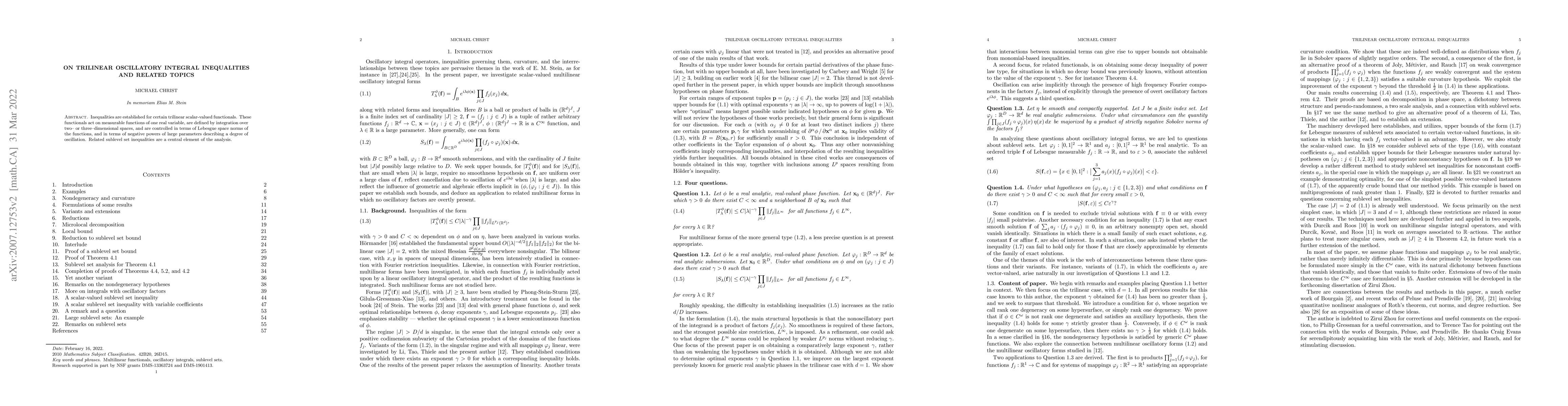 Thumbnail for On Trilinear Oscillatory Integral Inequalities and Related Topics