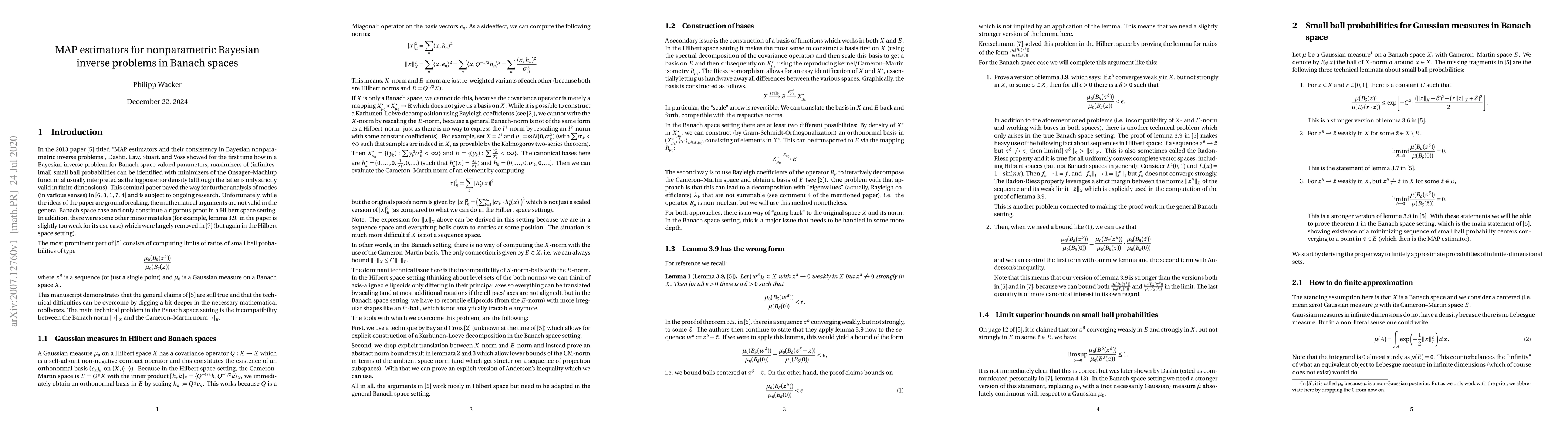 Thumbnail for MAP estimators for nonparametric Bayesian inverse problems in Banach
  spaces